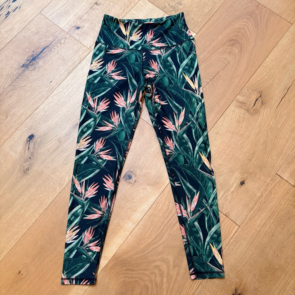 BCBGMaxAzria Green Floral Print Kids Leggings with Pink Accents